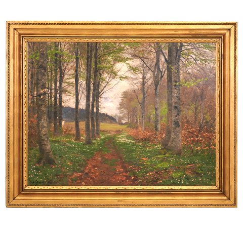 Hans Andersen Brendekilde, 1857-1942, oil on 
canvas. Forest on a spring day. Signed. Visible 
size: 89x115cm. With frame: 115x141cm