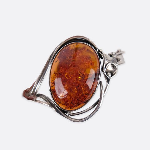 Bangle - Silver & Amber - Safety Clasp - Unique Design