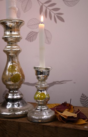 Antique French miniature 19th century candlestick in Mercury silver glass. H: 
11cm...