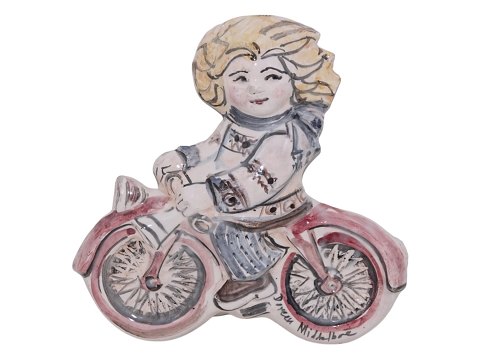 Doreen Middelboe art potteryWall-hanged relief with child on a bike
