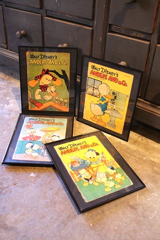 Decorative, old Walt Disney Donald Duck magazines from 1954 & 55, framed in a black frame. 30x24cm...