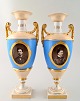 Royal Copenhagen a pair of rare late Biedermeier portrait vases, 1850-1880. 
Gustav Friederich Hetsch, after.