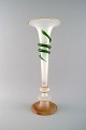 Large Art Nouveau opaline glass vase with green snake.
