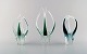 Paul Kedelv for Flygsfors. Set of 3 blue / green "Coquille Fantasia" vases. 
Swedish design, 1950s.