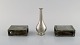 Just Andersen. Two matchbox holders and a vase in pewter. 1930
