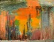 Niels Bäcklin (1913-1989), Swedish artist. Oil on canvas. Modernist landscape 
with sunset. 1960 / 70