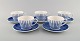 Jackie Lynd for Duka. Five Blues teacups with saucers in glazed ceramics with 
blue decoration. Swedish design, early 21st century.
