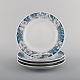 Four Royal Copenhagen White Rose plates with blue border, white flowers and 
foliage. Dated 1992-1999.
