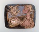 Achiel Pauwels (b. 1932), Belgium. Unique dish in glazed hand-painted ceramics. 
Naked woman and dove. Dated 1974.
