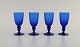 Monica Bratt for Reijmyre. Fire shotglas i blåt mundblæst kunstglas. Svensk 
design, midt 1900-tallet.
