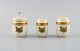 Royal Copenhagen Golden Horns. Mustard jar, salt and pepper shaker. 1960s.
