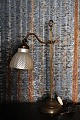K&Co. presents: Old French Bureau table lamp in brass with original grooved lampshade in gray-painted glass ...