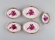 Five small Herend porcelain bowls with hand-painted purple flowers and gold 
decoration. Mid 20th century.
