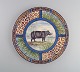 Gien, France. Large Savane porcelain dish with hand-painted rhinoceros. Late 
20th century.
