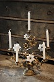 K&Co. presents: Old French church candlestick in bronze with fine old patina, decorated with 4 old white opal ...