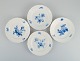 L'Art presents: Four antique Meissen dinner plates.Hand painted with various blue flowers and butterflies.