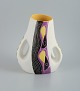 Vallauris, Unique ceramic vase in organic form. Hand painted with abstract 
motif.
