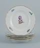 Royal Copenhagen Saxon Flower. Five dinner plates in hand-painted porcelain with 
flowers and gold decoration.