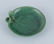 Rare Arne Bang, low bowl with flower bud in relief, glaze in shades of green.