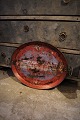 Antique, 19th century oval iron tray with old painting...