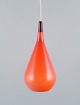 Fyens Glasværk / Kastrup-Holmegaard. "Louis Poulsen" pendant light in orange 
glass and wood.
1960s.
In perfect condition.
Dimensions: H 32.0 (including wooden mount) x D 14.0 cm.