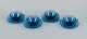 Vereco, France, et sæt på fire tekopper med tilhørende underkopper i blåt 
kunstglas.