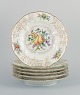 Royal Copenhagen, a set of six antique dinner plates with reticulated rim and 
leaf work.