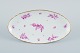 Royal Copenhagen, oval dish hand painted with purple flowers and gold rim.