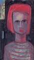 Lennart Pilotti (1912-1981), svensk kunstner, olie på plade, modernistisk 
portræt af ung kvinde.