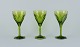 Val St. Lambert, Belgium. A set of three green Legagneux white wine crystal 
glasses.