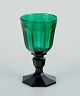 L'Art presents: Val St. Lambert, Belgium, a "Lalaing" port wine glass in green faceted cut crystal glass.