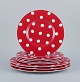 L'Art presents: Royal Fine China, a set of eight "Freshness Dots Red" plates. Three dinner plates and five ...
