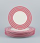 L'Art presents: Royal Fine China, a set of six "Freshness Lines Red" plates. Five dinner plates and one lunch ...