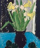 Svän Grandin (1906-1982), svensk kunstner. 
Mixed media på papir. Blomsteropstilling i modernistisk stil.