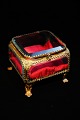 Old French jewelery box in bronze and faceted glass and silk cushion...
