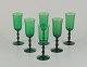 Simon Gate for Orrefors, Sweden. Six "Salut" champagne glasses in green 
mouth-blown art glass. Swedish design.