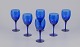 Monica Bratt for Reijmyre, Swedish glassworks. A set of six red wine glasses in 
blue art glass. Handmade.