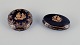 Limoges, France. Two covered jars in porcelain, one oval, decorated with 
22-karat gold leaf and beautiful royal blue glaze. Scène galante.