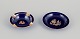 Limoges, France. Two small porcelain bowls decorated with 22-karat gold leaf and 
a beautiful royal blue glaze. Scène galante.