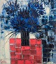 L'Art presents: 
Forster, 
Unknown Artist. 
Oil on canvas.
Flowers in a 
vase. Abstract 
style. Blue and 
red palette.