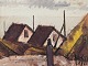 Peder Brøndum Sørensen (1931-2003), Danish painter, oil on canvas.
Modernist cityscape.