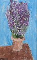 Göta Fogler (1919-1992), Sweden. Oil on canvas. Modernist still life with 
flowers in a pot.
