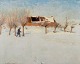 H. A. Brendekilde. Oil on canvas.
Winter landscape with a farmhouse in the background and a man walking in the 
snow.