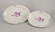 Meissen, two large oval "Pink Rose" serving platters.
Hand-painted with pink rose, gold rim.