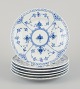 Royal Copenhagen Blue Fluted Half Lace, set of six cake plates in hand-painted 
porcelain.