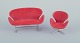 Arne Jacobsen, miniatures of the "Swan" chair and sofa in red fabric.