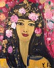 Yrsa Isabel Lind, Danish artist. Acrylic on canvas.
Young woman with flowers in her hair. Gold leaf in hair.