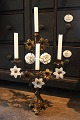 Original, antique French candlestick in bronze decorated with porcelain 
flowers...