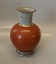 212-3033 Kgl. Vase 15 cm Orange, graa og guld Kongelig Dansk  Craquelé, Craquele