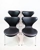 Osted Antik & 
Design 
presents: 
Set Of 4 
Seven Chairs - 
Rare - Model 
3107 - 
Upholstered In 
Black Leather - 
Arne ...